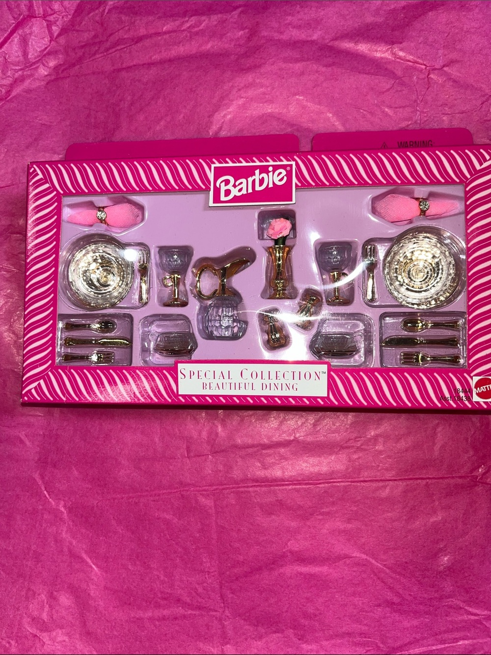 1997 Barbie Special Collection Beautiful Dining Set - Pink, Gold & Silver - NRFB